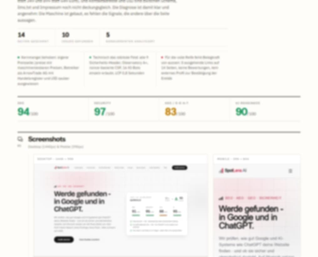 Ausschnitt aus einem echten SpotLens Audit-Report (Seite 2)